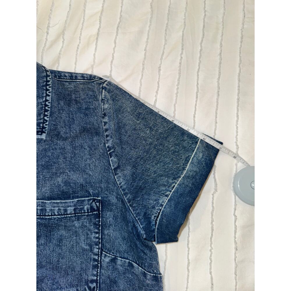 KUT Denim Shirt Dress Women's Large Blue Cotton Linen Raw Hem Festival Western - Picture 11 of 15
